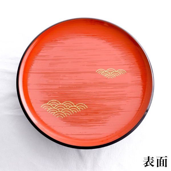 「送料無料」 盛皿 刷毛目青海波 ( 退職祝い 定年 大皿 プレート 盛り皿 食器 木製 山中漆器 結婚 出産 内祝い 引き出物 )