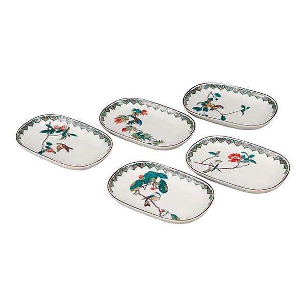 九谷焼　皿揃/5枚セット　6号皿揃 絵変り 九谷焼 伝統柄 九谷焼6.5号皿揃・花鳥絵変り〈5枚〉 |皿や鉢など和