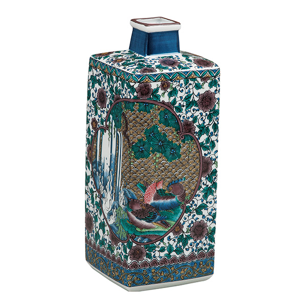 「送料無料」 九谷焼 花瓶 古九谷花鳥 8号 ( 木箱名入れ有料 木札名入れ有料 退職祝い 定年 花器 フラワーベース インテリア )の通販は 14,300円