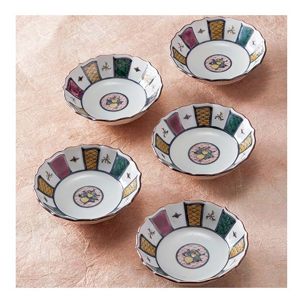 「送料無料」 九谷焼 小鉢揃 宝文 3.8号 5個セット ( 退職祝い 定年 和食 食器 おつまみ 朝食 料理 九谷焼 結婚 出産 内祝い )の通販は