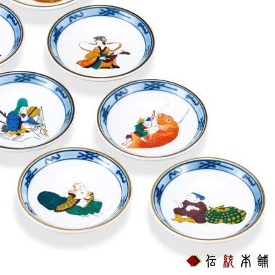 送料無料」 九谷焼 皿揃 七福神 3号 7枚セット ( 陶器 小皿 豆皿 醤油