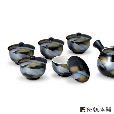「送料無料」 九谷焼 蓋付茶器セット 連山 ( 初任給 プレゼント 父の日 早割 茶器セット 急須 茶こし付き 湯呑み 陶器 九谷焼 結婚 )_1