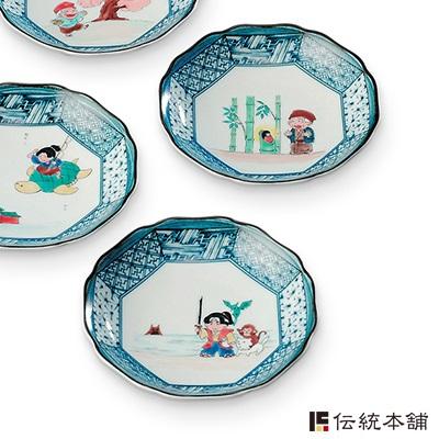 「送料無料」 九谷焼 皿揃 日本むかし話 4.2号 5枚セット ( 退職祝い 定年 陶器 小皿 豆皿 醤油皿 食器 九谷焼 結婚 出産 内祝い )