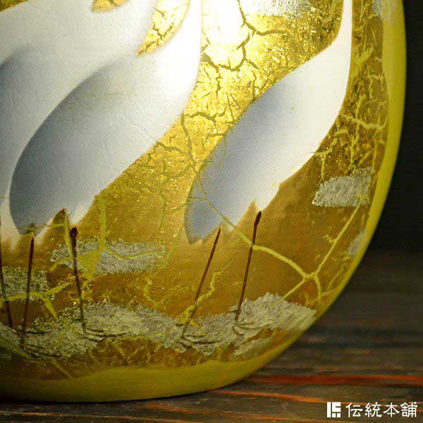 「送料無料」 九谷焼 花瓶 金箔鶴 8号 ( 木箱名入れ有料 木札名入れ有料 花器 フラワーベース インテリア 陶器 日本のお土産 )_3