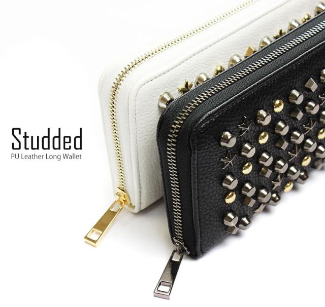 財布 メンズ 長財布 送料無料 ラウンドファスナー 黒 ブラック 白 ホワイト スタッズ性の通販はau Pay マーケット お財布ドットショップ
