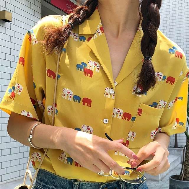 動物プリント 象 アロハシャツ シフォン 半袖 アニマル柄 レディースの通販はau Pay マーケット Aeka Clothet