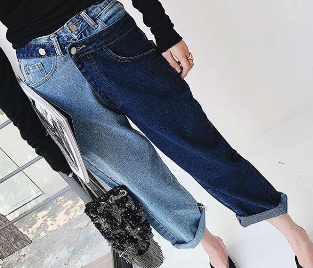 秋冬物 バイカラー デニム パンツ ロールアップ デニム カットオフ ジーンズ レディース ボトムス オルチャン ファッションの通販はau Pay マーケット Aeka Clothet