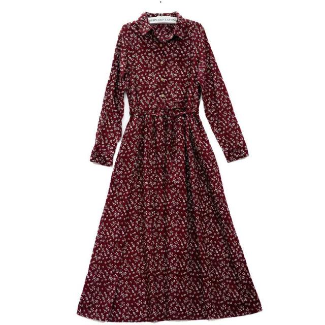 秋冬物 花柄 シャツワンピース マキシ丈 ロングスカート 長袖 ワインレッド ワンピース 大きいサイズ 韓国 ファッションの通販はau Pay マーケット Aeka Clothet