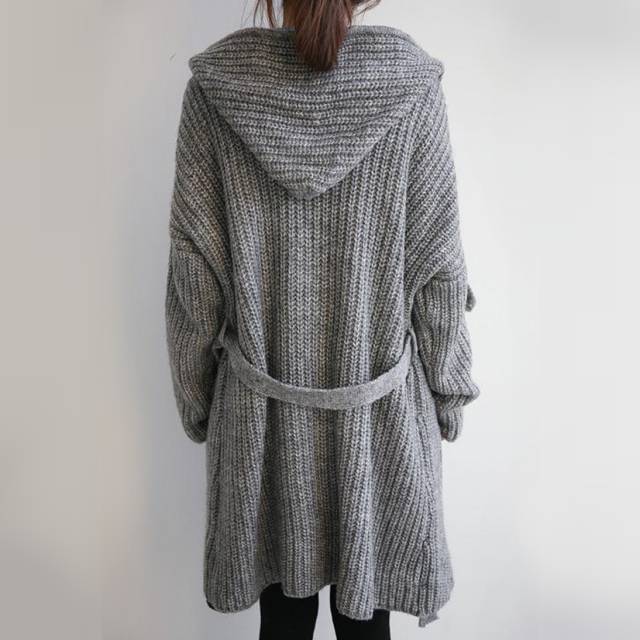 コーディガン ロングカーディガン フード付き ベルト付き ニット 羽織 秋服 冬服 グレー アウター レディースの通販はau Pay マーケット Aeka Clothet