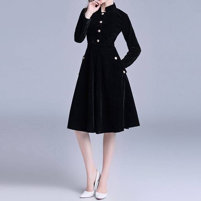 ベロア 英国風ワンピース ミディ丈 ミモレ丈 ａラインスカート ハイネックワンピース 黒 秋服 冬服 レディース ファッションの通販はau Pay マーケット Aeka Clothet