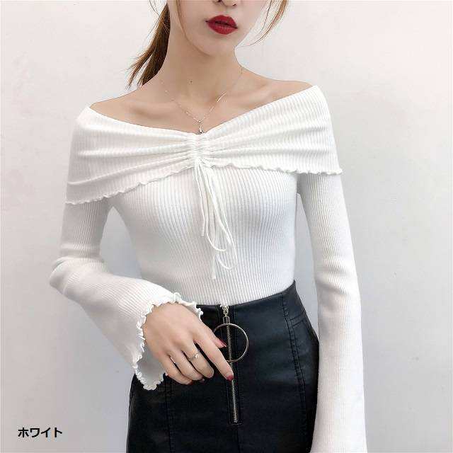 オフショルダー リブニット トップス 春ニット ボリューム袖 セクシー レディース トップス 韓国 ファッション 春服 秋服 冬服の通販はau Pay マーケット Aeka Clothet