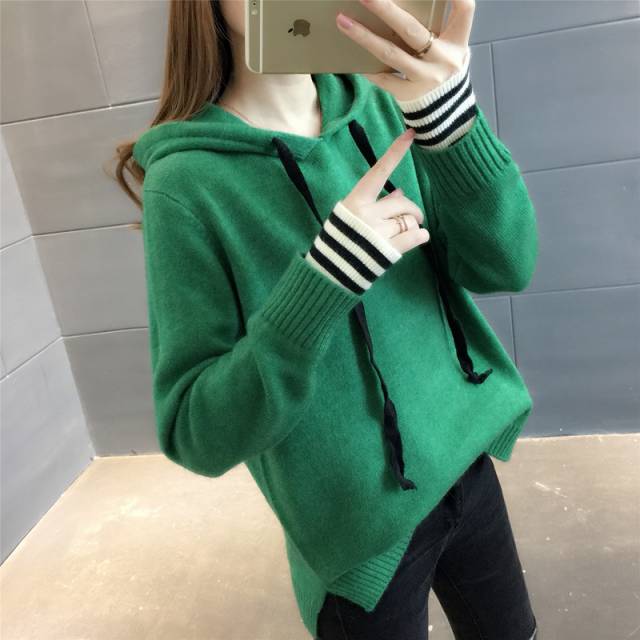秋冬 ニット セーター ロングパーカー フード付き ゆったり ボーダートップス カジュアル 重ね着風 レディースの通販はau Pay マーケット Aeka Clothet