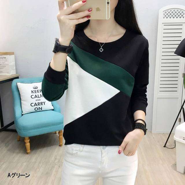 マルチカラー切り替えカットソー ｔシャツ パターン豊富 長袖 春服 秋服 通勤 レディースの通販はau Pay マーケット Aeka Clothet