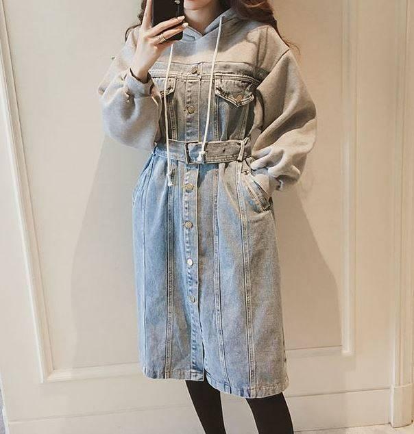 デニム ドッキングワンピース パーカー ボリューム袖 長袖 ミモレ丈 ａライン スカート レディース 春服 秋服 韓国 ファッションの通販はau Pay マーケット Aeka Clothet