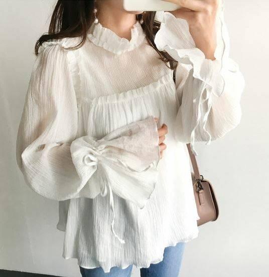 ハイネック フリル袖 シースルー シャツ プルオーバー ボリューム袖 長袖 レディース トップス 春服 秋服 韓国 ファッションの通販はau Pay マーケット Aeka Clothet
