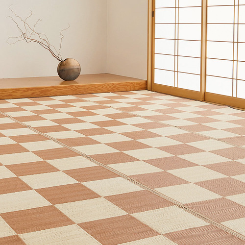 萩原 抗菌加工 洗えるい草風カーペット 倉間 江戸間4.5帖 BE ベージュ