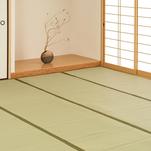 萩原 洗えるい草風カーペット 四条 江戸間4.5帖 GR グリーン