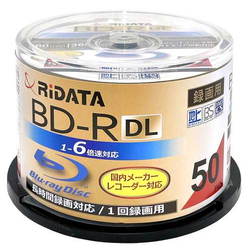 RiDATA BD-R260PW 6X.50SP A 録画用BD-R DL スピンドルケース入り 50枚パック 1〜6倍速 インクジェットプリンター対応 50GB ホワイト