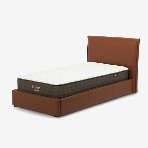 大塚家具［シングル］ベッドフレーム「モルト」半革張り ブラウン色 ※ボトムクッション落し込みタイプ マットレスとボトムクッションは別売の通販は