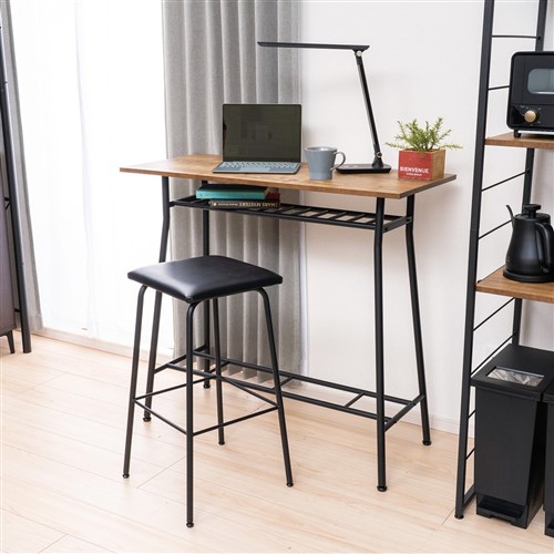 ダークブラウンオーバルテーブル（カウンターテーブル）とバーチェア3