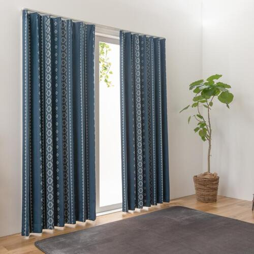 ユニベール 遮光カーテン フォーク 幅100X丈200cm 2枚入 ネイビー の通販は 4,985円