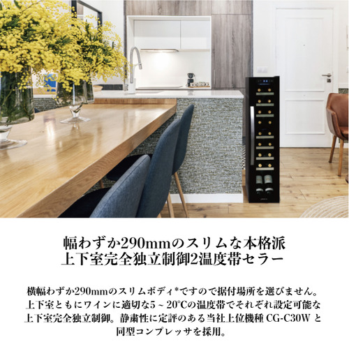 デバイスタイル DCG-C18S-K ワインセラ− 18本収納 2温度帯 右開き スリムタイプ ブラック_1