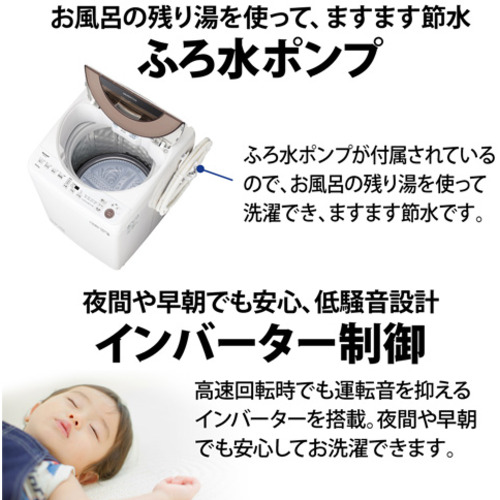 シャープ ES-GV10G インバーター式縦型洗濯機 ステンレス穴なし