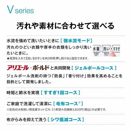 AQUA 全自動洗濯機 洗濯：9.0kg 3Dパワフル洗浄 高濃度クリーン浸透RX ほぐし仕上げ AQW-V9A（W) ホワイト系