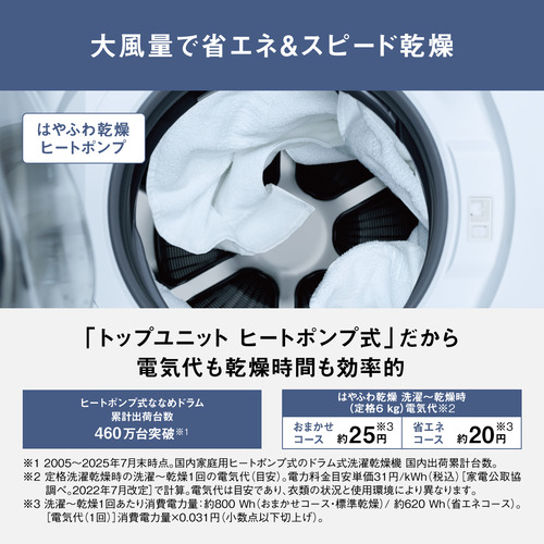 【無料長期保証】パナソニック ドラム洗濯機 洗濯12.0kg 乾燥6.0kg 幅63.9cm 自動投入 はやふわ乾燥 NA-LX127EL-W ホワイト系_5