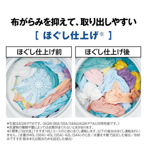 AQUA 全自動洗濯機 上開き 洗濯5kg 幅52.5cm 3Dアクティブ洗浄&高濃度クリーン浸透 ほぐし仕上げ AQW-S5A(W) ホワイト系_6
