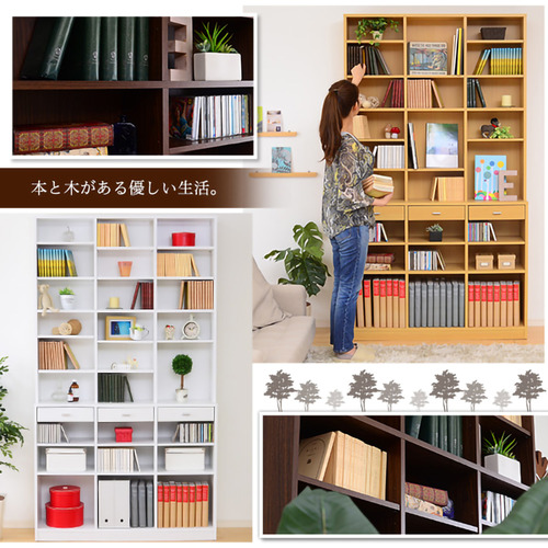 ホームテイスト 収納力抜群のハイタイプ本棚 「-Classia-クラシア」 高さ210cm 幅120cm 引き出し付 ナチュラル ETD-120--NA_4