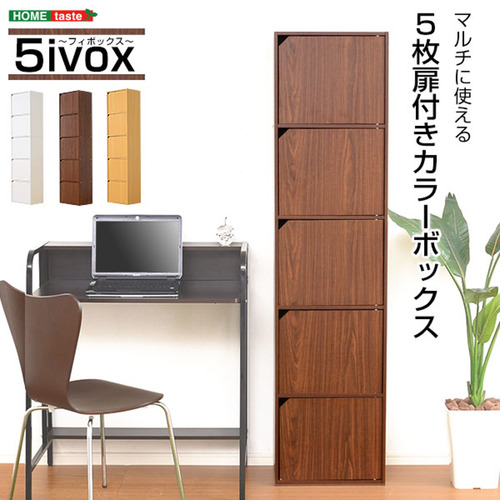 ホームテイスト A4-T5D--WH A4サイズ収納OK！扉付きカラーボックス【-5ivox-フィボックス】 ホワイト