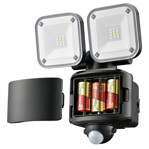 オーム電機 LS-S120W2 ハイブリッド式（ソーラー充電+乾電池） 防犯センサーライト 2灯 1200ルーメン 7,850円