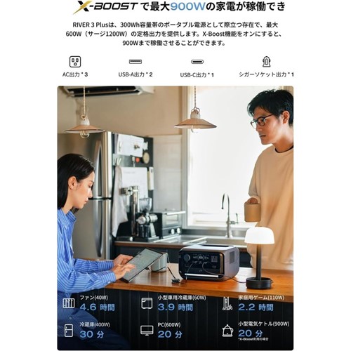 EcoFlow エコフロー RIVER 3 Plus (290) 容量286Wh 出力600W EFRIVER3PLUS-JP-CBOX ポータブル電源_5