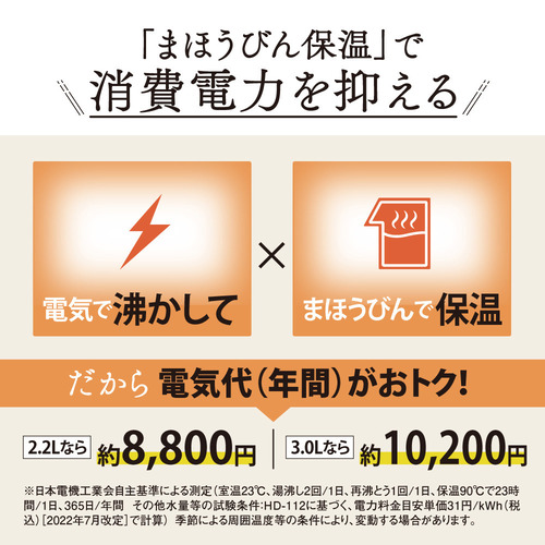 象印マホービン CV-TF22-WA VE電気まほうびん 優湯生 蒸気セーブ機能搭載 2.2L ホワイト_2