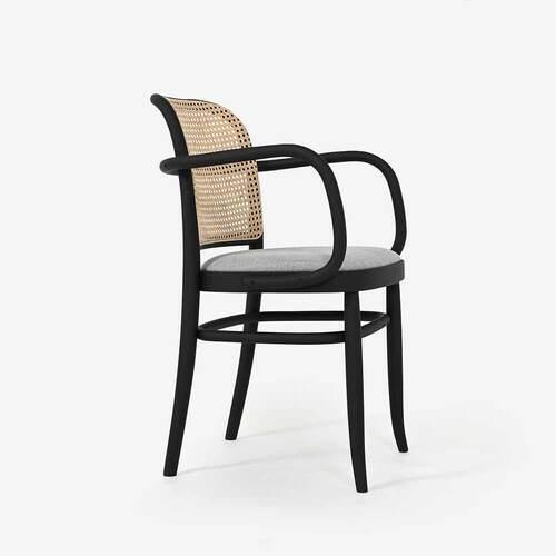 大塚家具 秋田木工 ダイニングチェア（肘付き）「712A-RU」ブナ材WLBK(ウッドライクブラック)色 張地 布#リミックス0123 背もたれ 籐張りの通販は