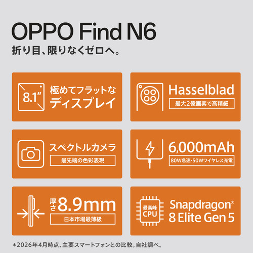 ★SUH OPPO CPH2765 ST OPPO Find N6 折り畳みスマホ Snapdragon 8 Elite Gen 5搭載 16GB メモリ 512GB ストレージ ステラーチタニウム_3