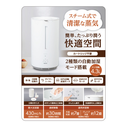 ブリッサ（Brissa） BDKN430WH スチーム式加湿器 加湿量最大
