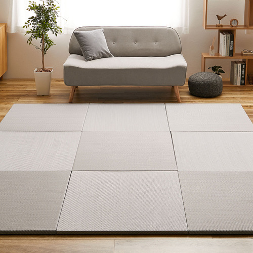 萩原 【9枚組】い草風置き畳 綾模様 約82×82×2.5cm ライトグレー