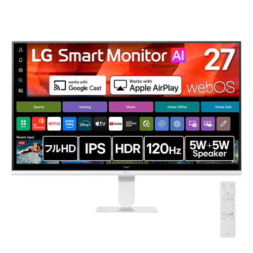 LGエレクトロニクス 27U511SB-W LG Smart Monitor AI 27型 フルHD IPSパネル採用 ノングレア 120Hz sRGB 99% HDR10 ホワイト