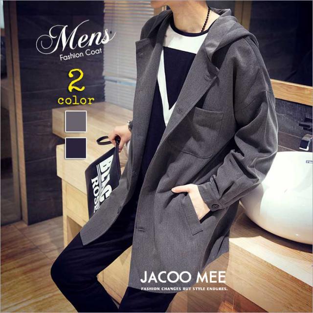 トレンチコート メンズ 無地 コート フード付き ピーコート ロングコート 秋冬 アウター ジャケット メンズ コートの通販はau Pay マーケット Jacoo Mee