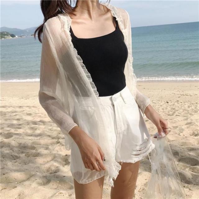 レディース春夏 おしゃれ女子必見 海 プール リゾート ビーチ 日焼け防止 薄手 七分袖 ガウン 羽織り ナチュラル カジュアル ガーリーの通販はau Pay マーケット Retel