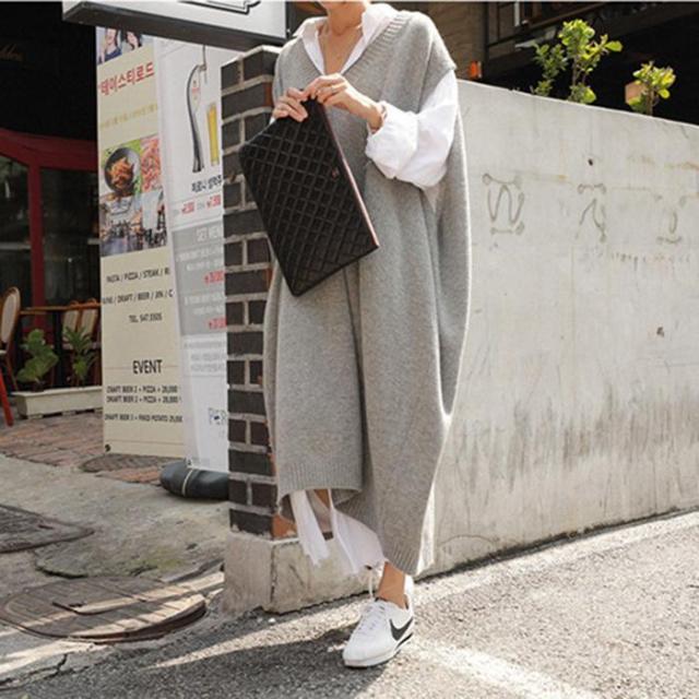 レディース秋冬 大人カジュアル ゆったり ロング ビッグシルエット ニット ベスト ワンピース フリーサイズ グレー シンプル 無地 オの通販はau Pay マーケット Retel