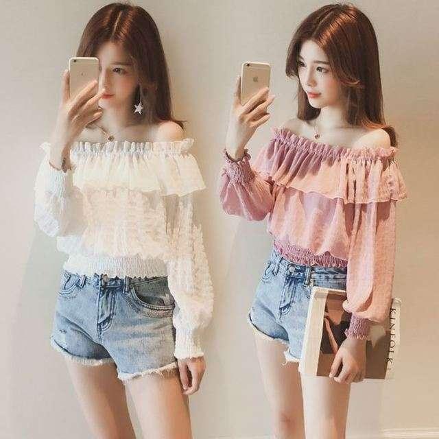 オフショルダー 長袖 シフォン ブラウス フェミニン レディース トップス ピンク ホワイト ダークグリーンの通販はau Pay マーケット Love Ride おしゃれセレクトショップ