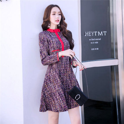 ワンピース バービー風 ガーリー レトロ フレア 長袖 ツイード ワンピース ワンピ大人 秋冬 結婚式 入学式 卒業式 パーティ レデの通販はau Wowma ショップセキガワ