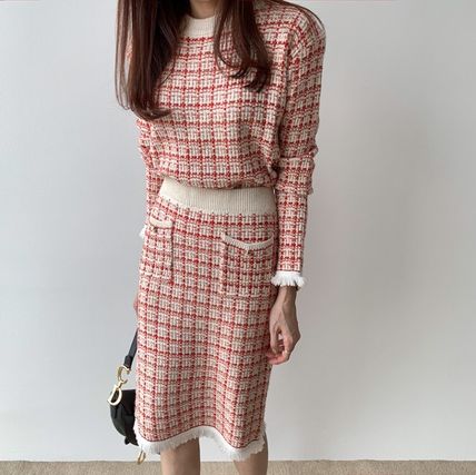 ツイード セットアップ ワンピース チェック柄トップス タイトスカート 膝丈 7分袖 フリル 秋冬 上品 おでかけ お呼ばれ パーティー C37の通販はau Pay マーケット ショップセキガワ