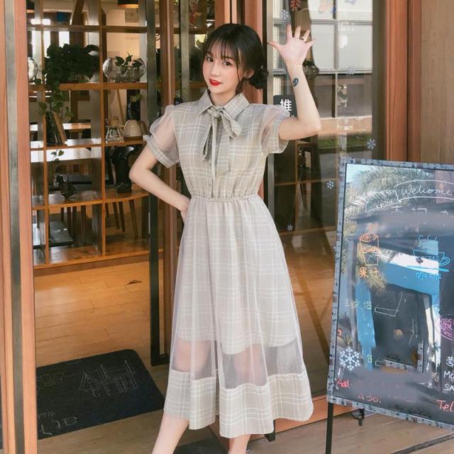 ワンピース ドレス ロング丈 チェック柄 シースルー リボンタイ 半袖 ハイウエスト 代 30代 デート おでかけ 女子会 Ch0293の通販はau Pay マーケット ショップセキガワ