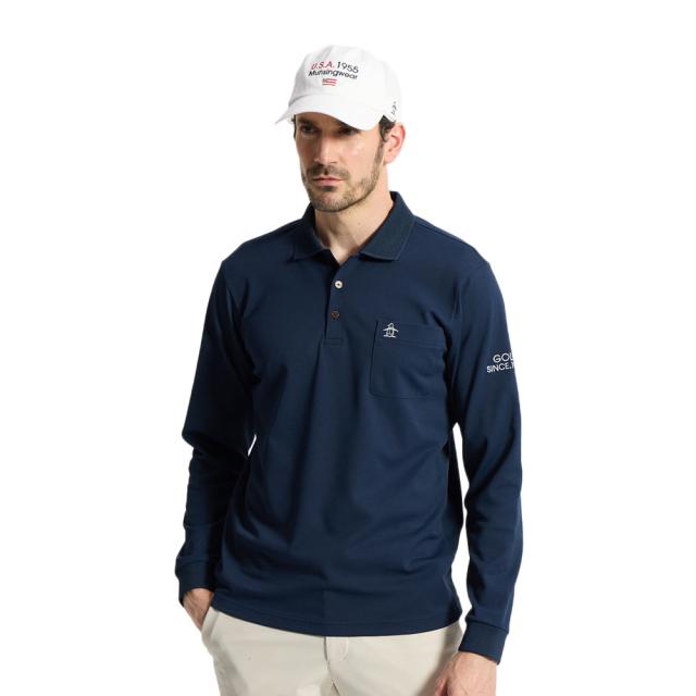 マンシング(MUNSING)ゴルフウェア 吸汗速乾 サイドメッシュ長袖ポロシャツ MG6SLS38M NV00(Men’s)