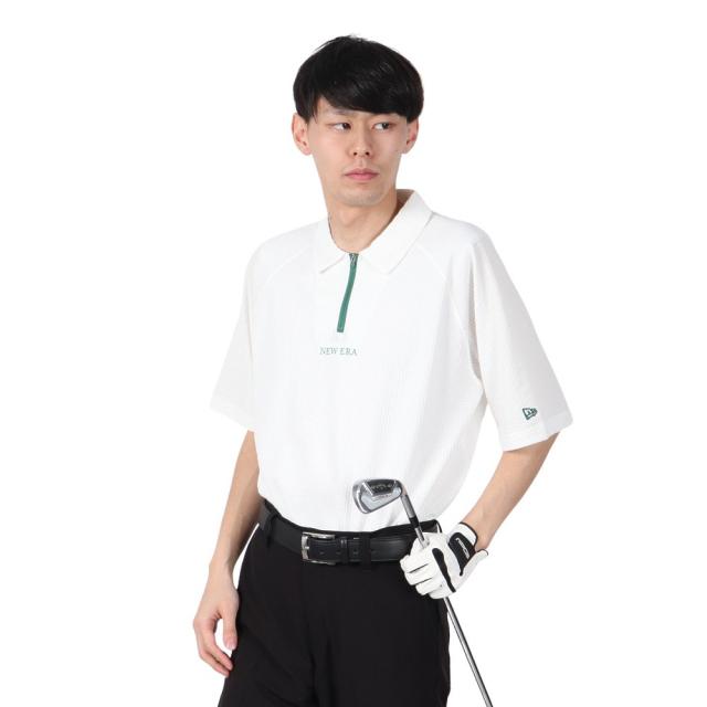 ニューエラ(NEW ERA)ゴルフウェア 吸汗速乾 半袖 スキッパー ポロシャツ Seersucker オフホワイト 1439…