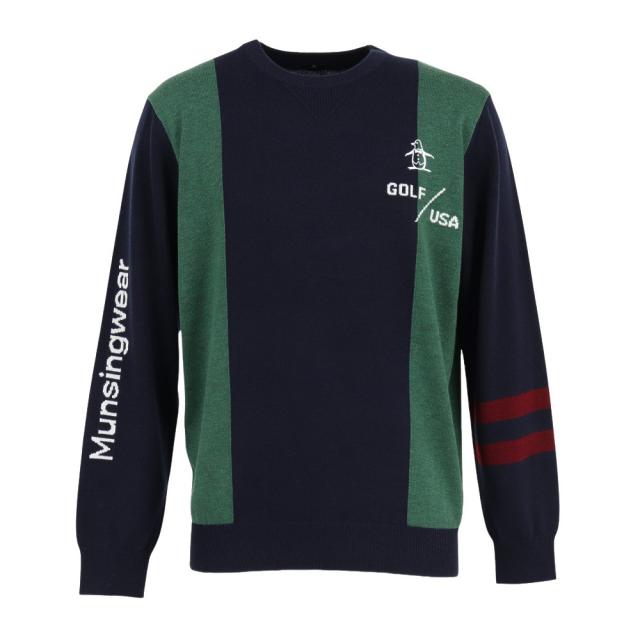 マンシング(MUNSING)ゴルフウェア ロゴインターシャクルーネックセーター 長袖 MG5FST80M NV00(Men’s)
